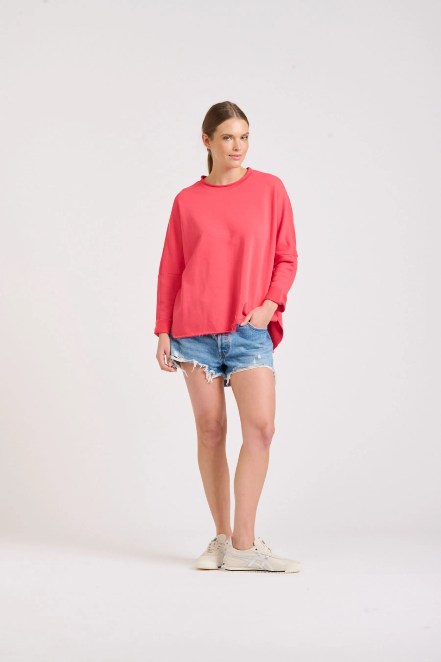 Raw Long Sleeve Sweatshirt | Cherry Red