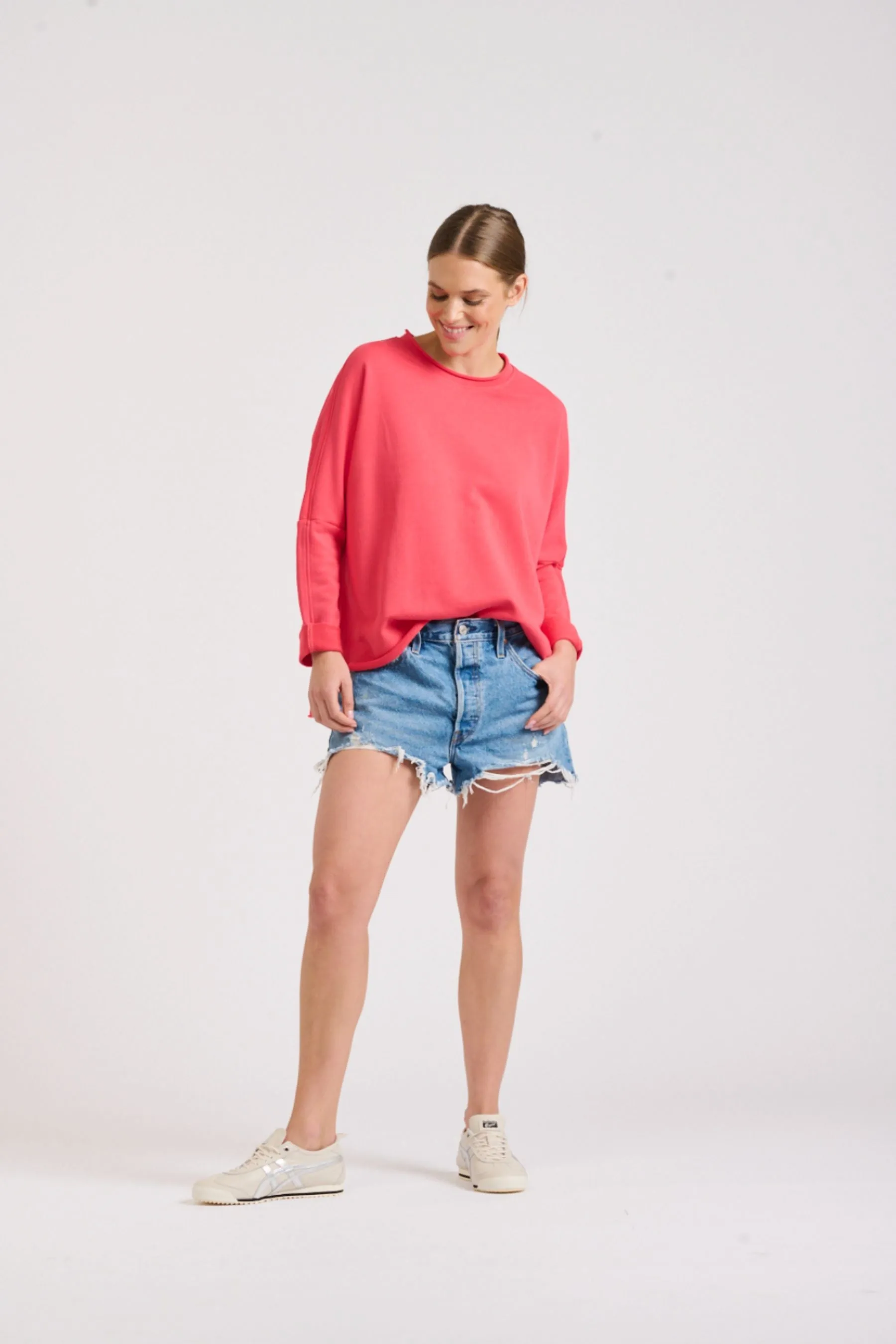 Raw Long Sleeve Sweatshirt | Cherry Red