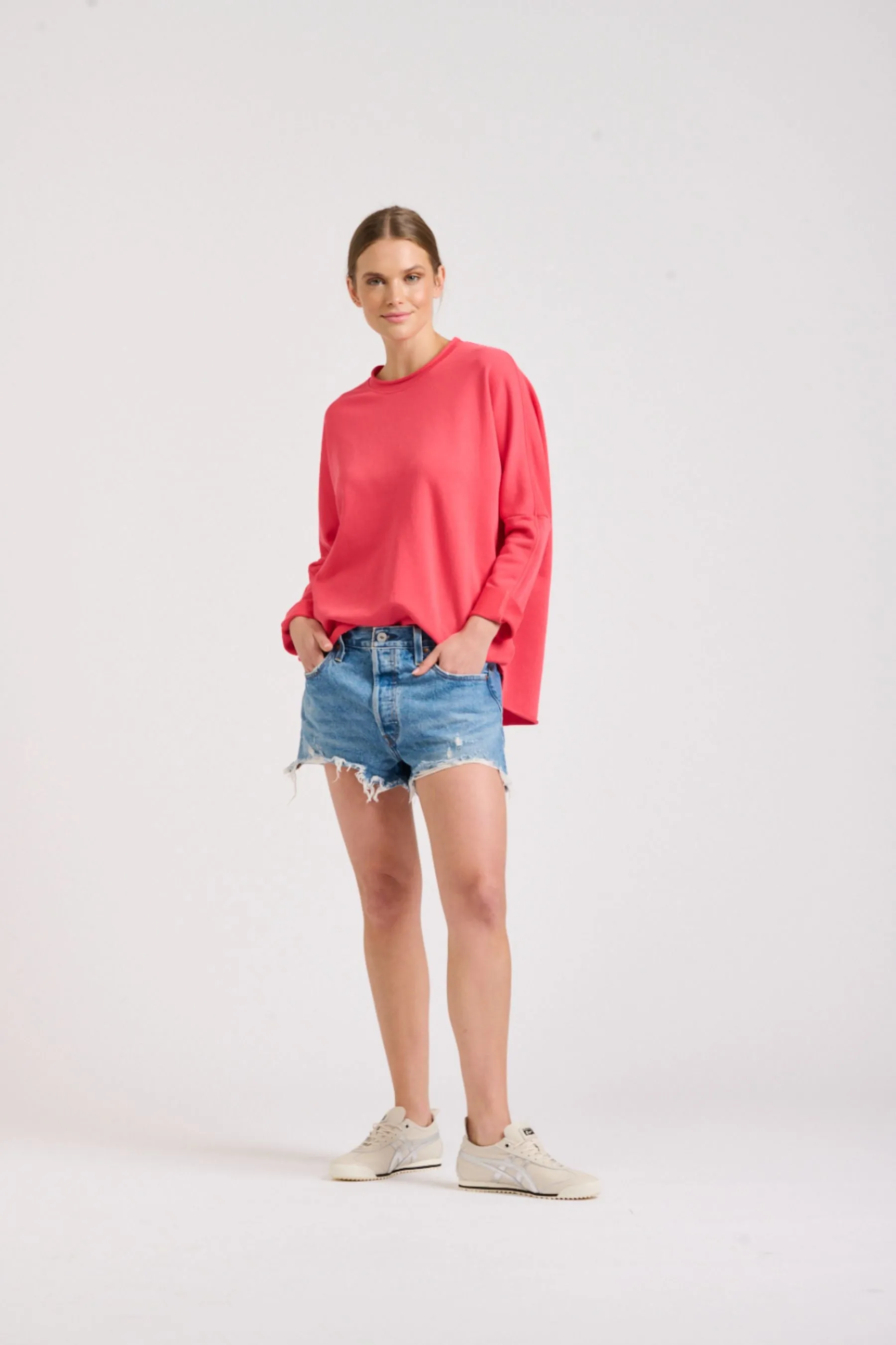 Raw Long Sleeve Sweatshirt | Cherry Red