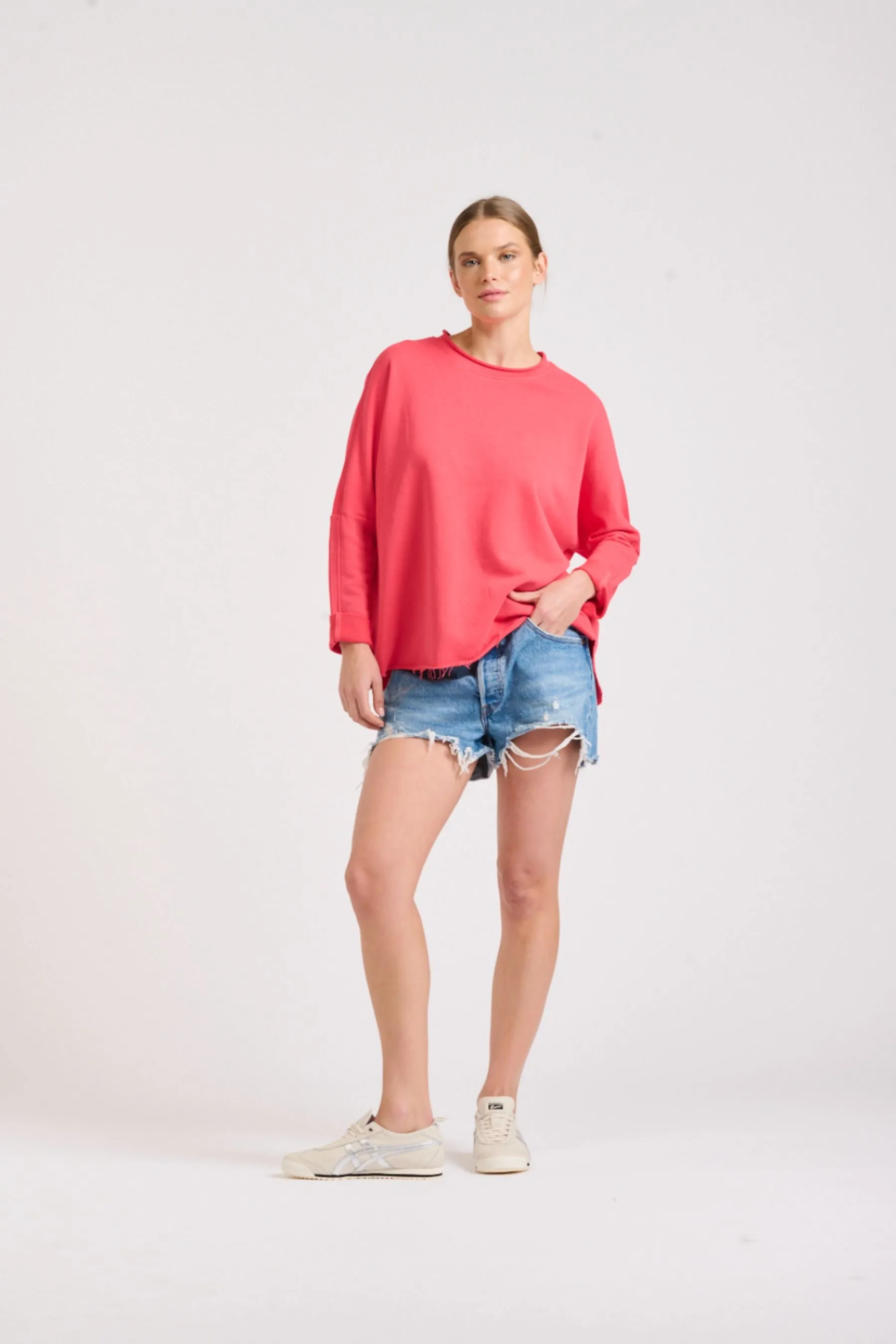 Raw Long Sleeve Sweatshirt | Cherry Red