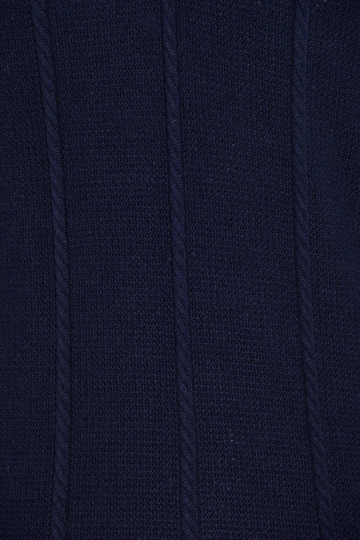 Regular Fit Cable Knit Cotton Blend Navy Polo Sweater