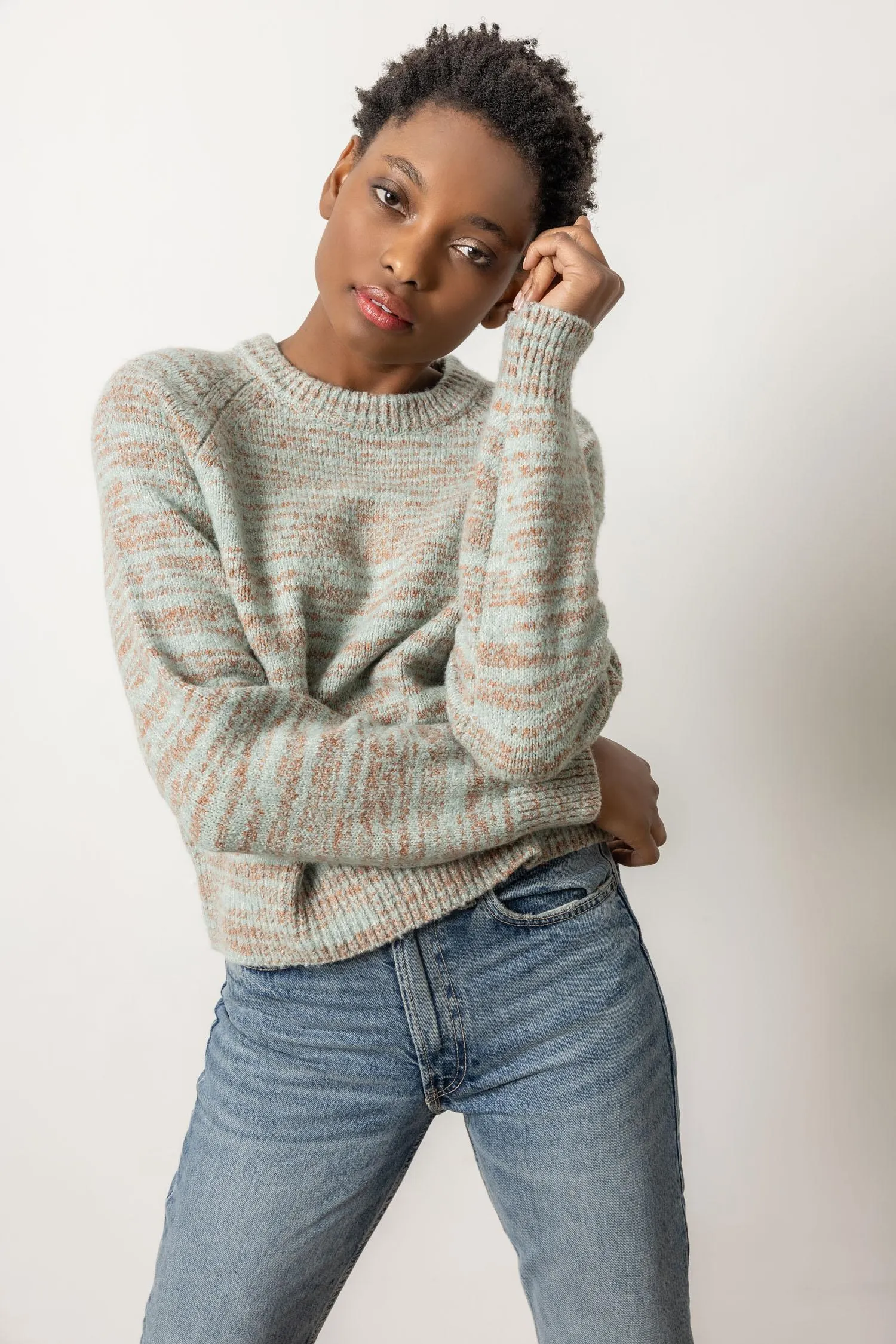 Ribbed Neck Raglan Sweater