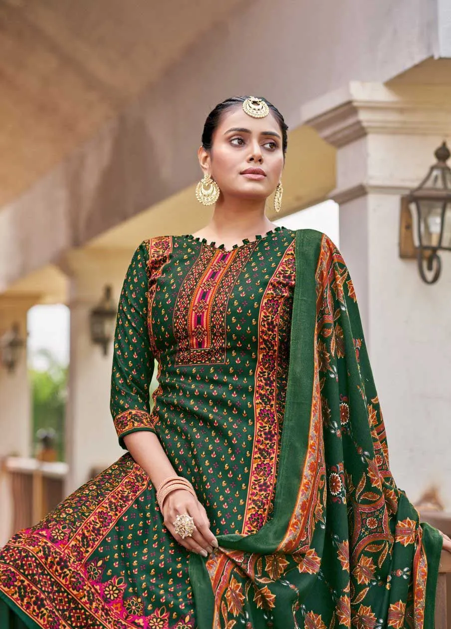 Roli Moli Pashmina Jacquard Dark Green Winter Suits Collection