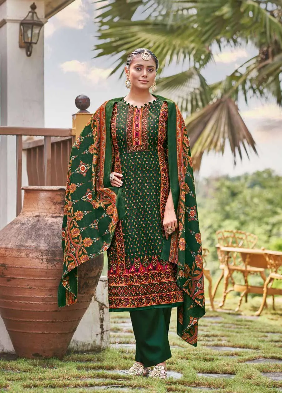 Roli Moli Pashmina Jacquard Dark Green Winter Suits Collection