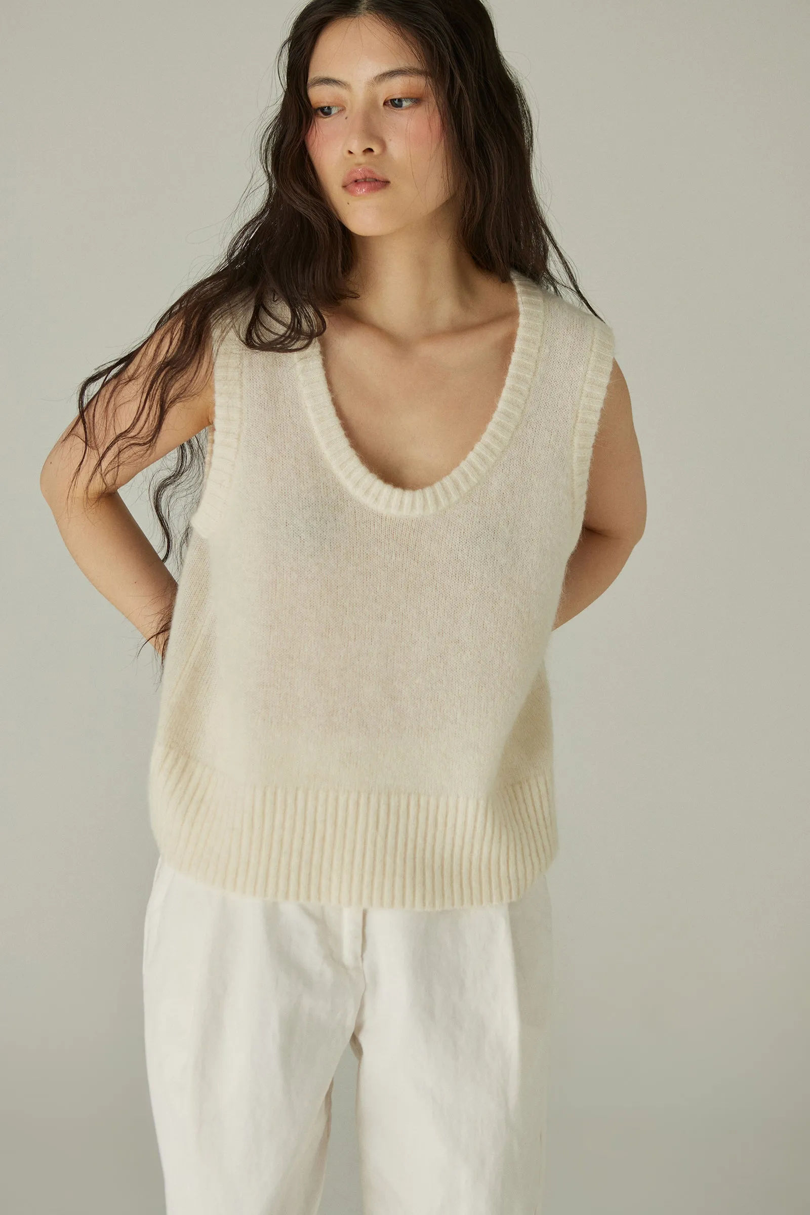 Scoop Neck Vest -- Fuzzy Knit