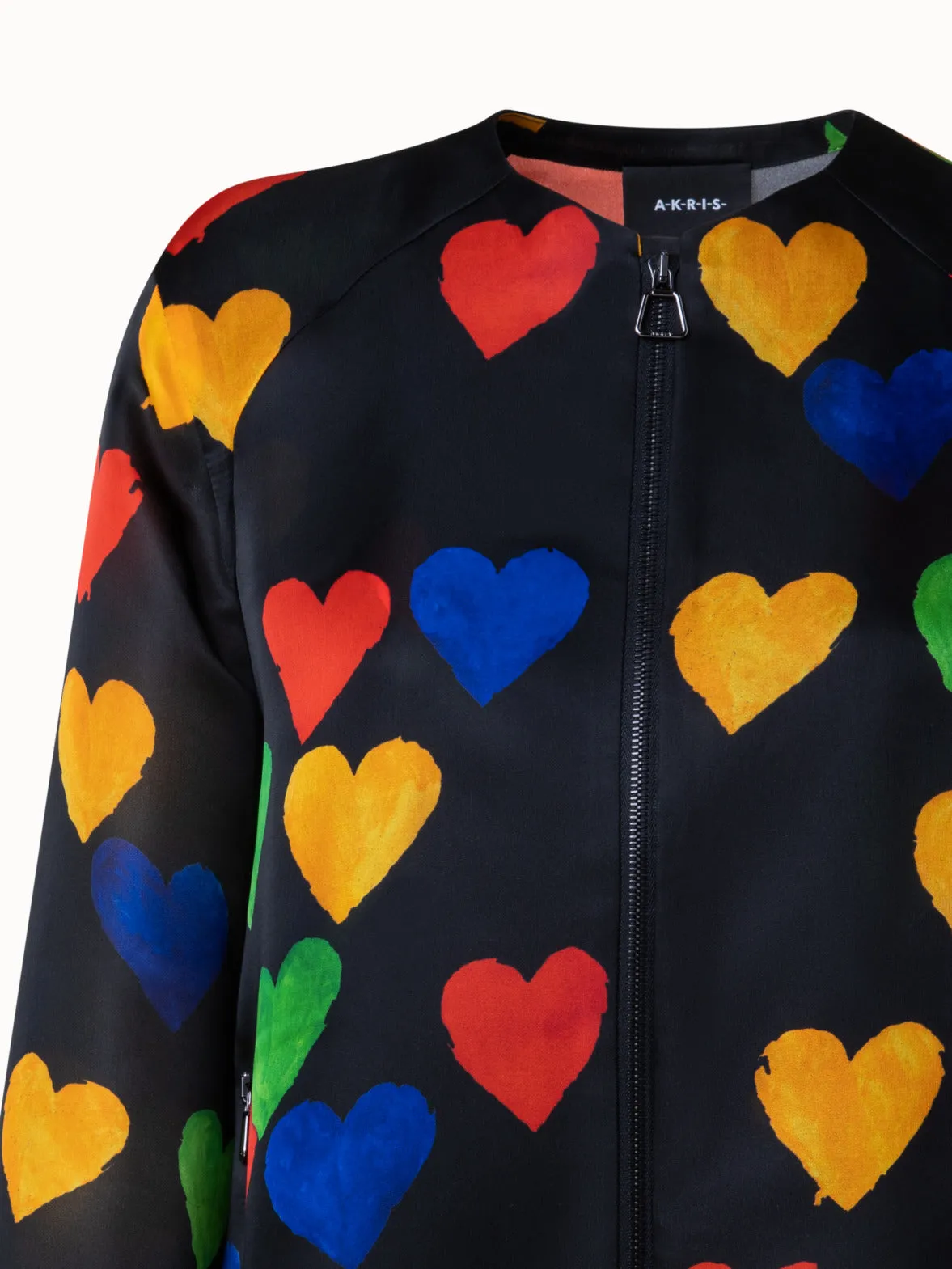 Silk Organza Bomber Jacket with Hearts Print