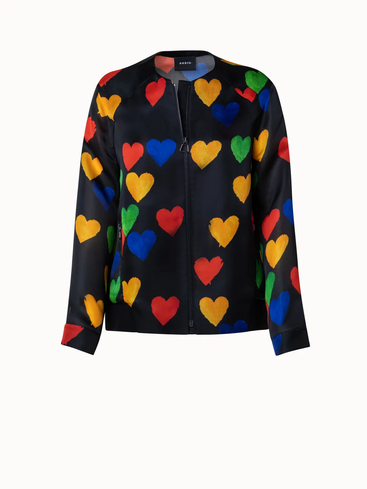 Silk Organza Bomber Jacket with Hearts Print