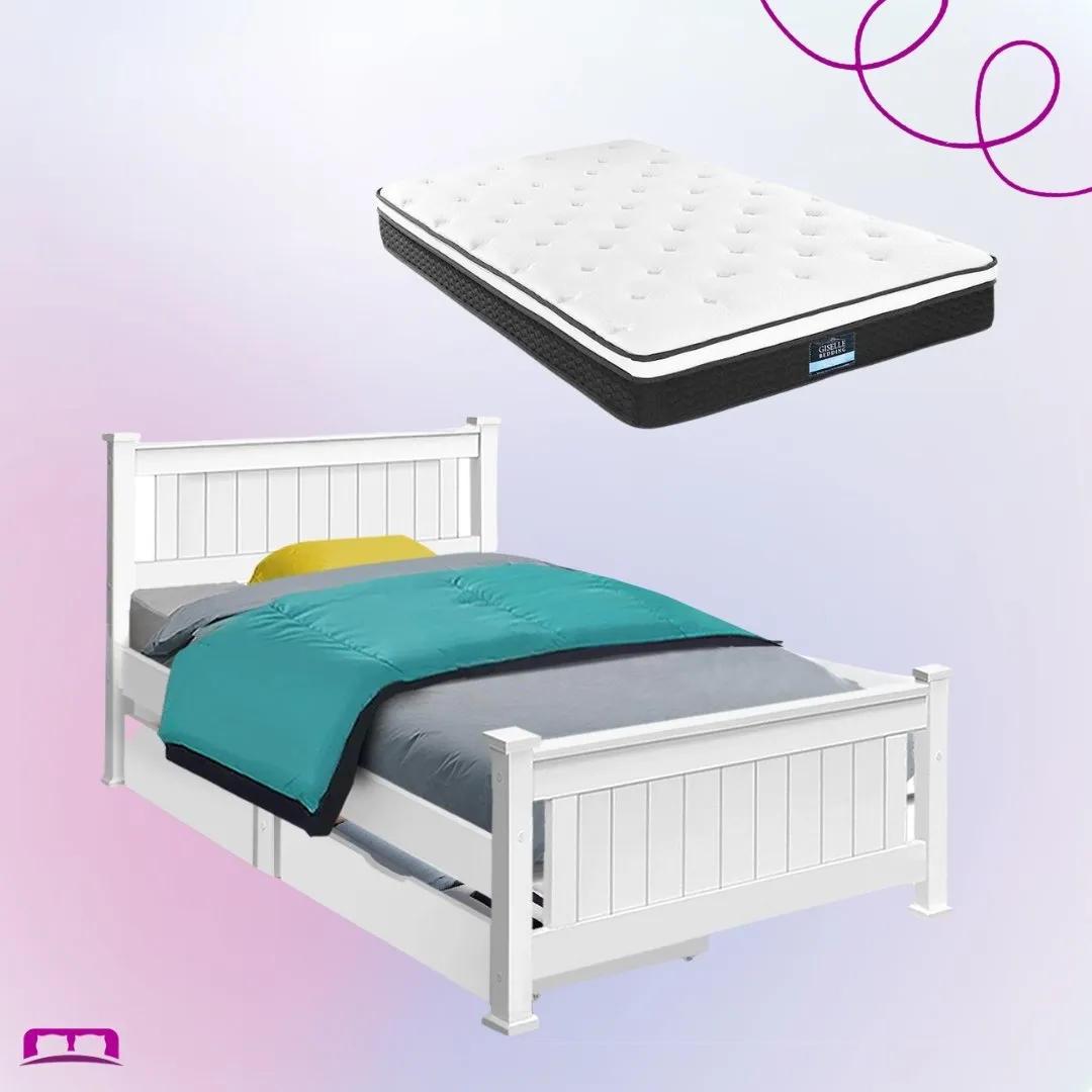 Single Package | Kids Cottesloe Storage Bed with Two Drawers & Bonita Pillow Top Mattress (Medium Firm)