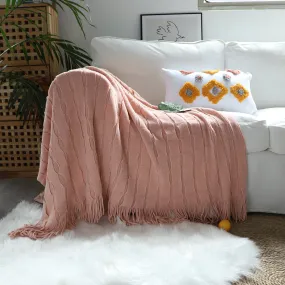 SOGA 2X Pink Textured Knitted Throw Blanket Warm Cozy Woven Cover Couch Bed Sofa Home Decor with Tassels