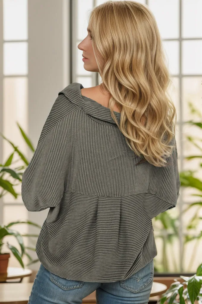 Striped Batwing Sleeve Dropped Shoulder Light Jacket