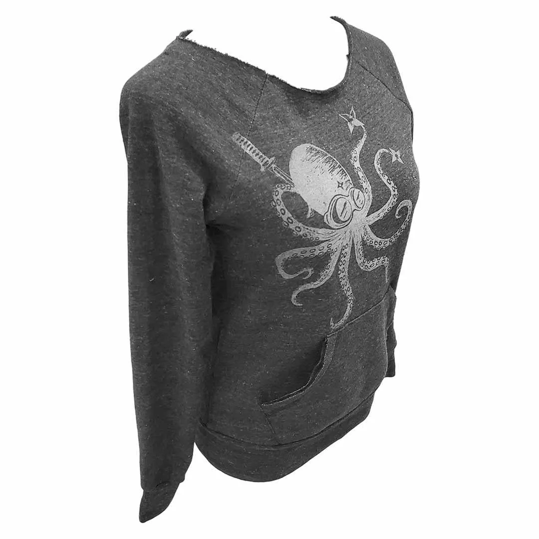 Sweatshirt - Adult Open Neck Octopus Ninja on Charcoal (S - L) by Namu