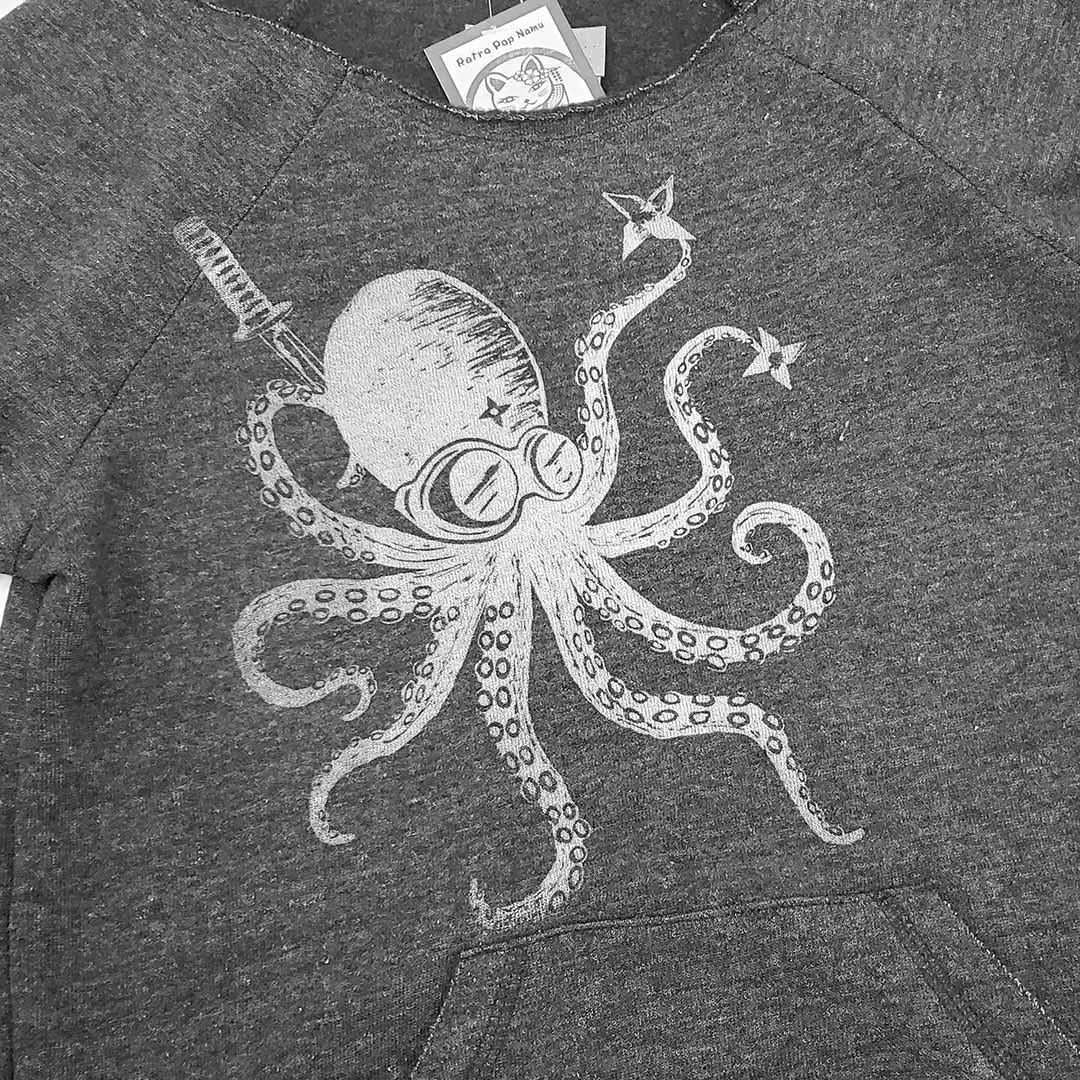 Sweatshirt - Adult Open Neck Octopus Ninja on Charcoal (S - L) by Namu