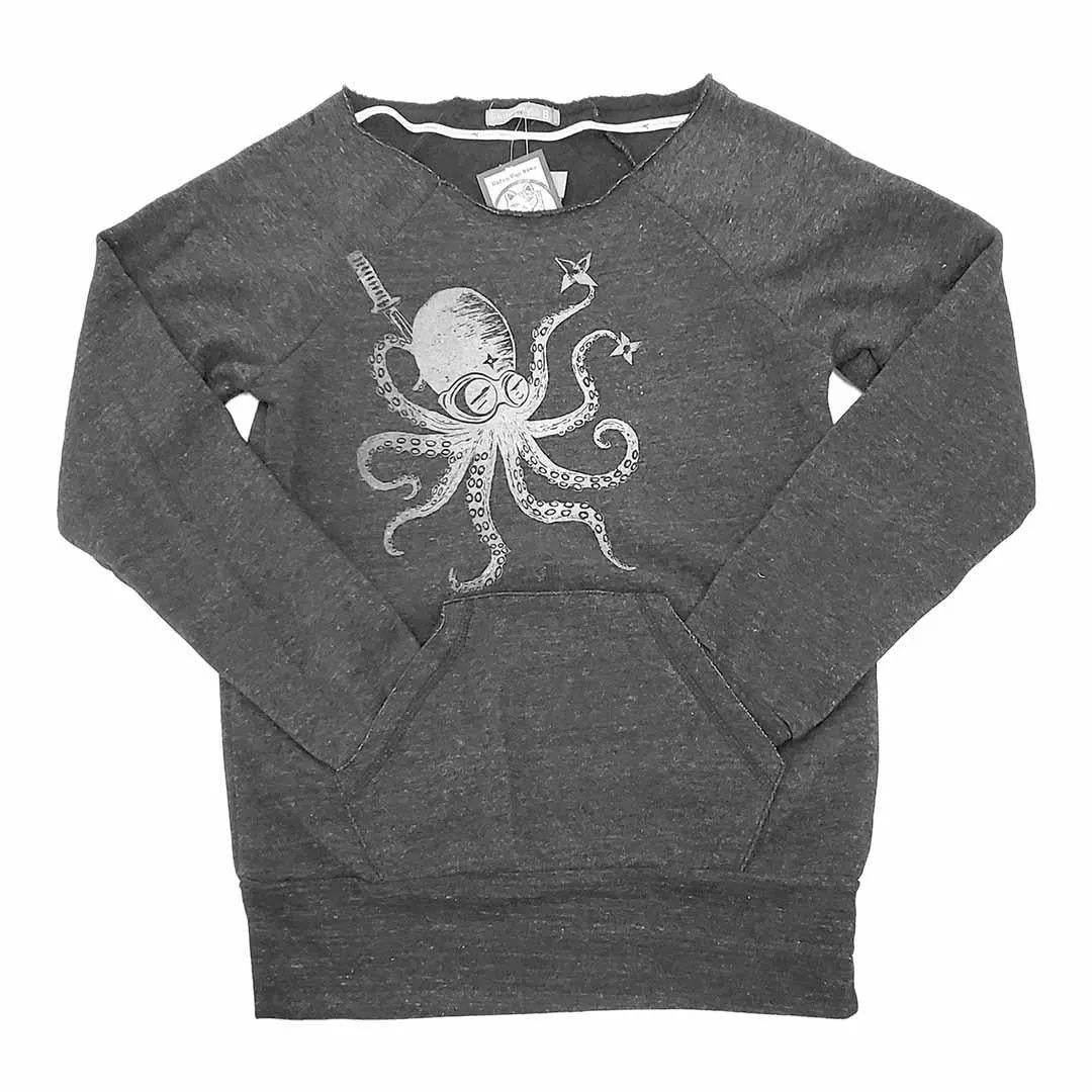 Sweatshirt - Adult Open Neck Octopus Ninja on Charcoal (S - L) by Namu