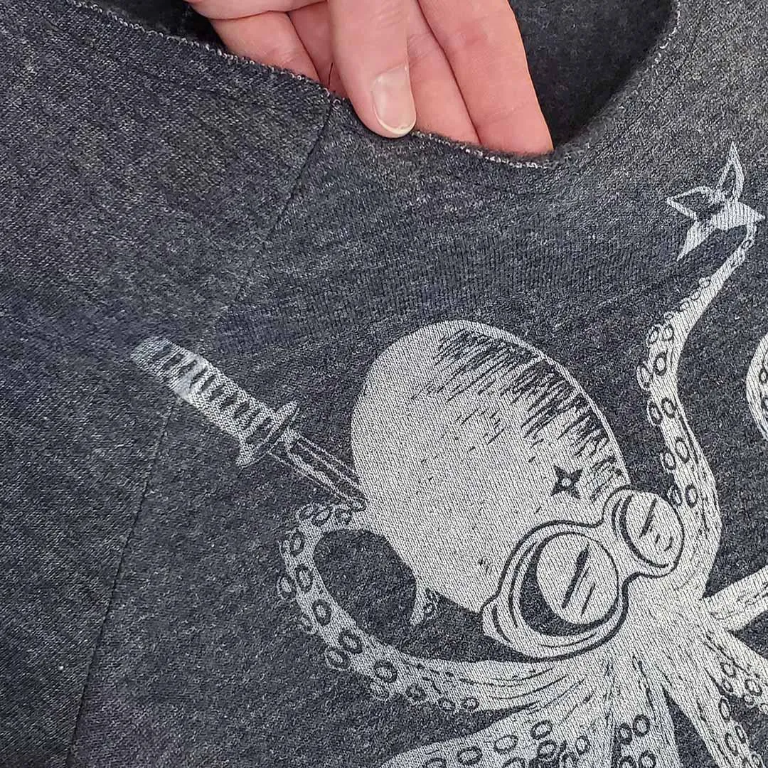 Sweatshirt - Adult Open Neck Octopus Ninja on Charcoal (S - L) by Namu