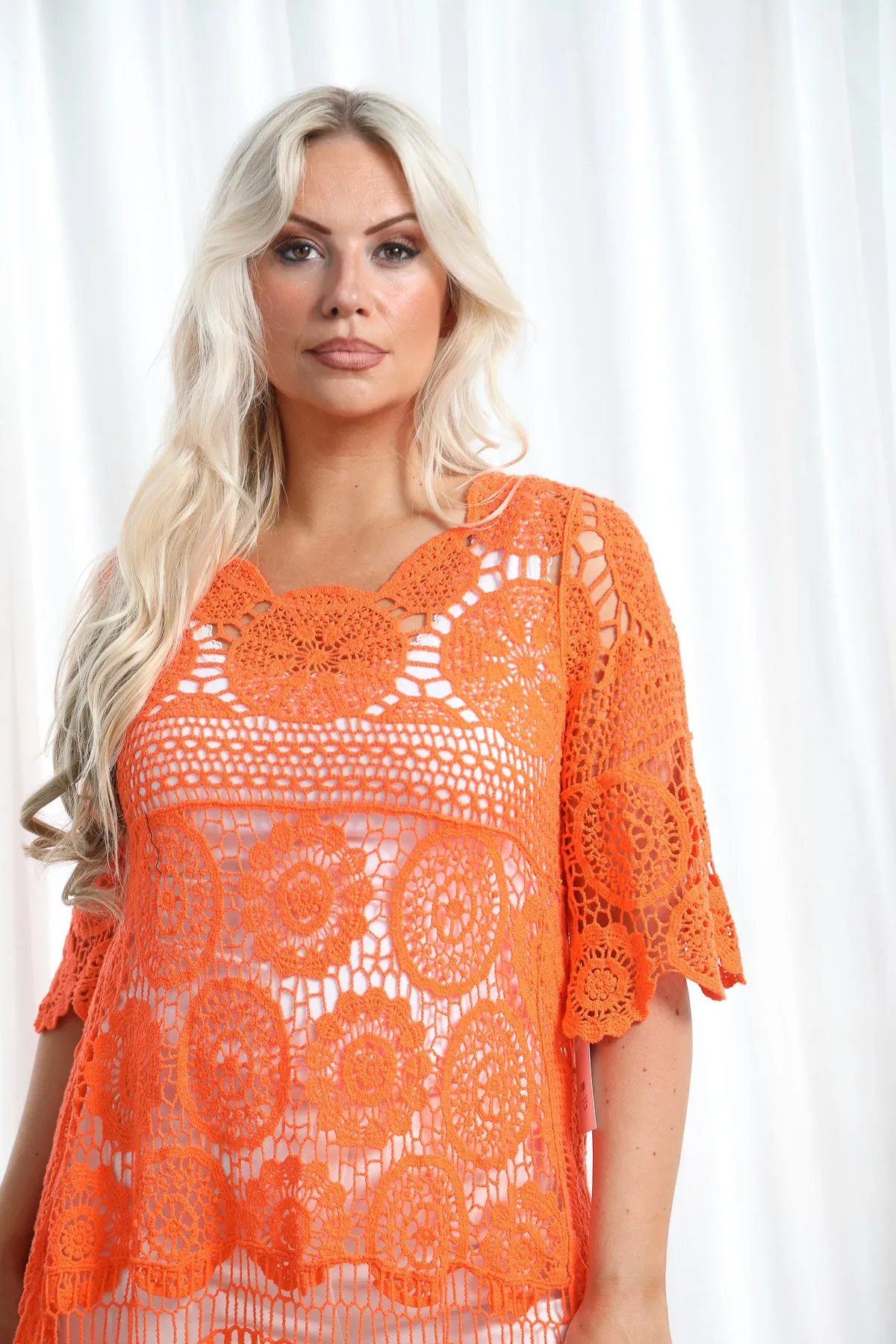 Thea Open Knit Tunic Orange