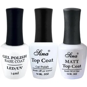 Trio Pack - Base Coat Sina   Top Coat Sina   Matte Top Coat Sina