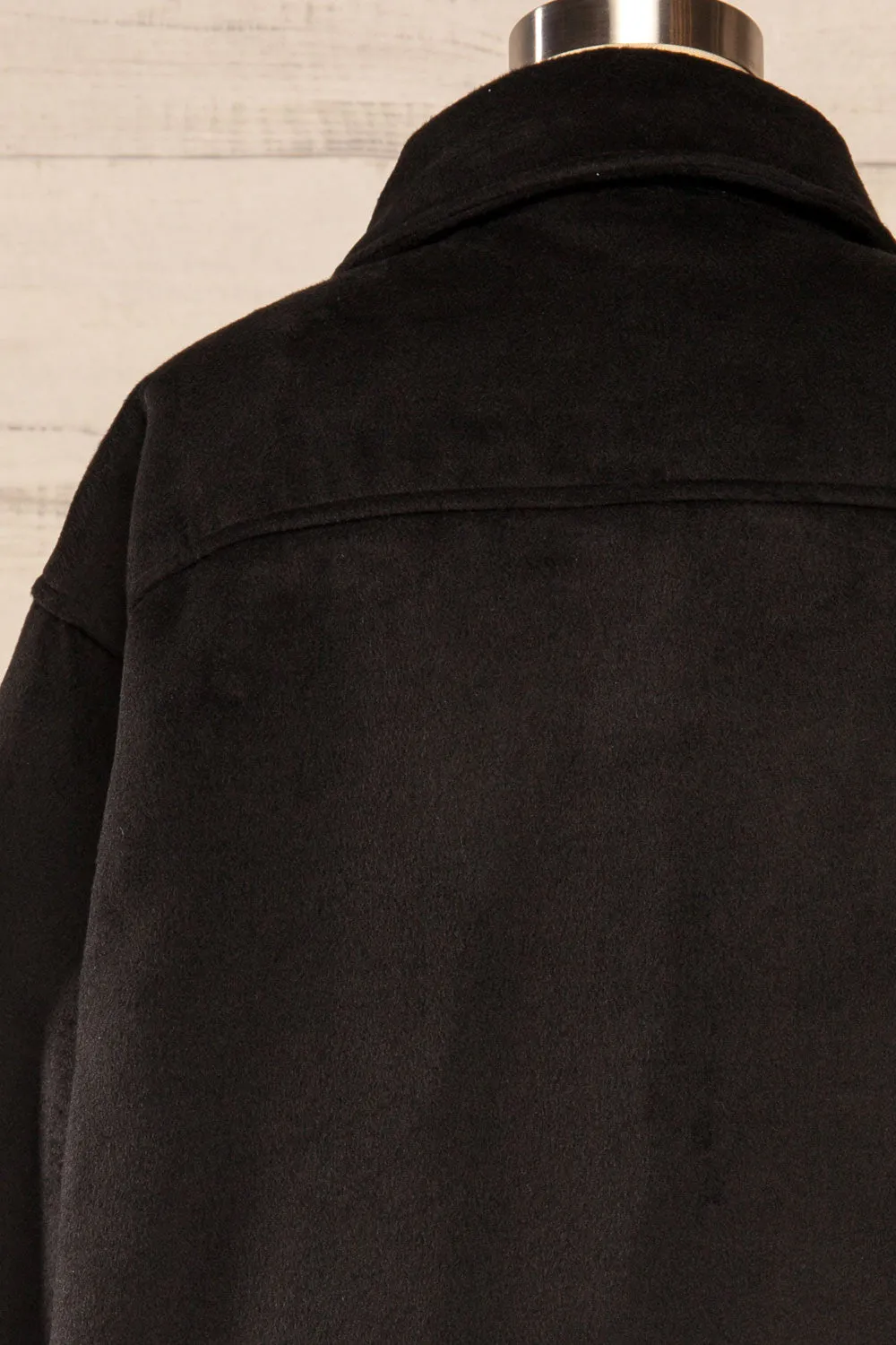 Vaagen Black | Oversized Velvet Shirt Jacket w/ Pockets