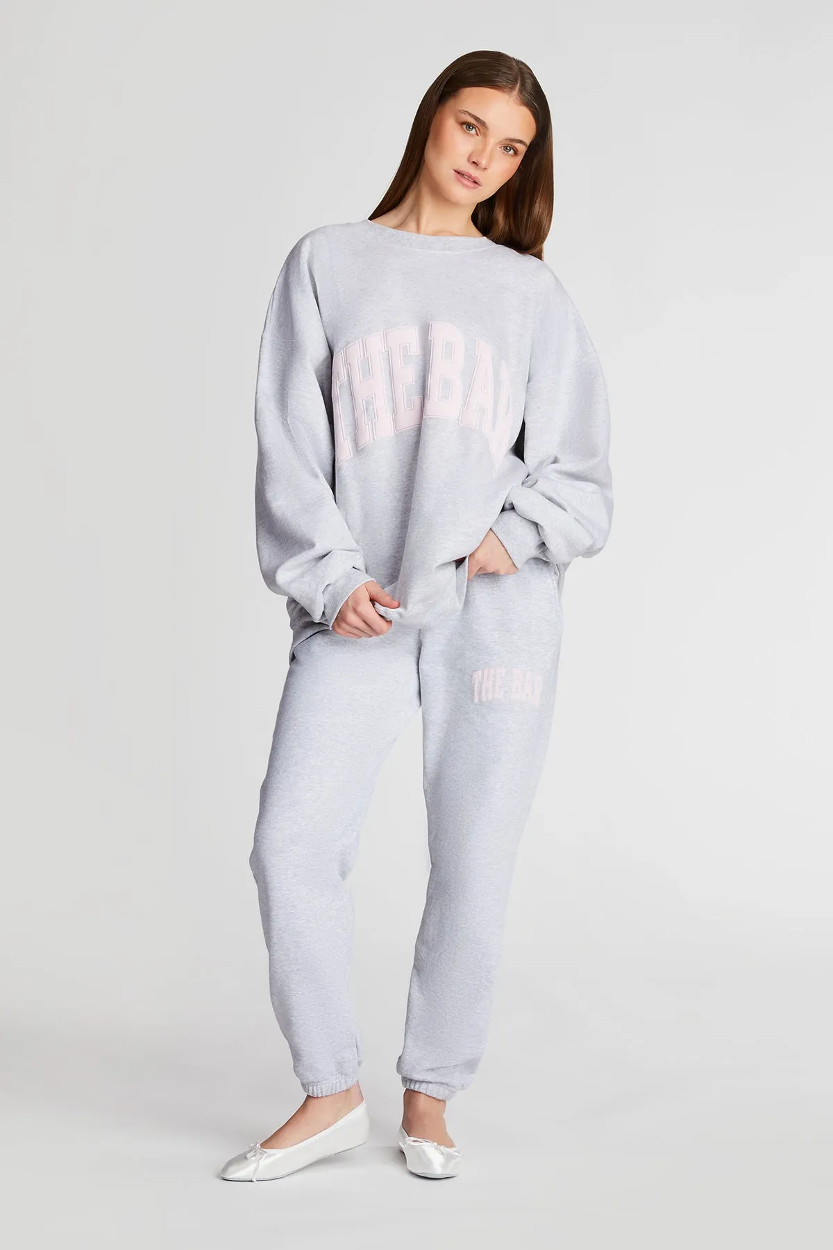 VARSITY SWEATPANTS LT HEATHER GREY/BLUSH