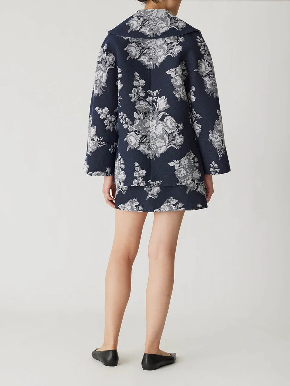 Venice Toile Jacquard Oversized Peacoat