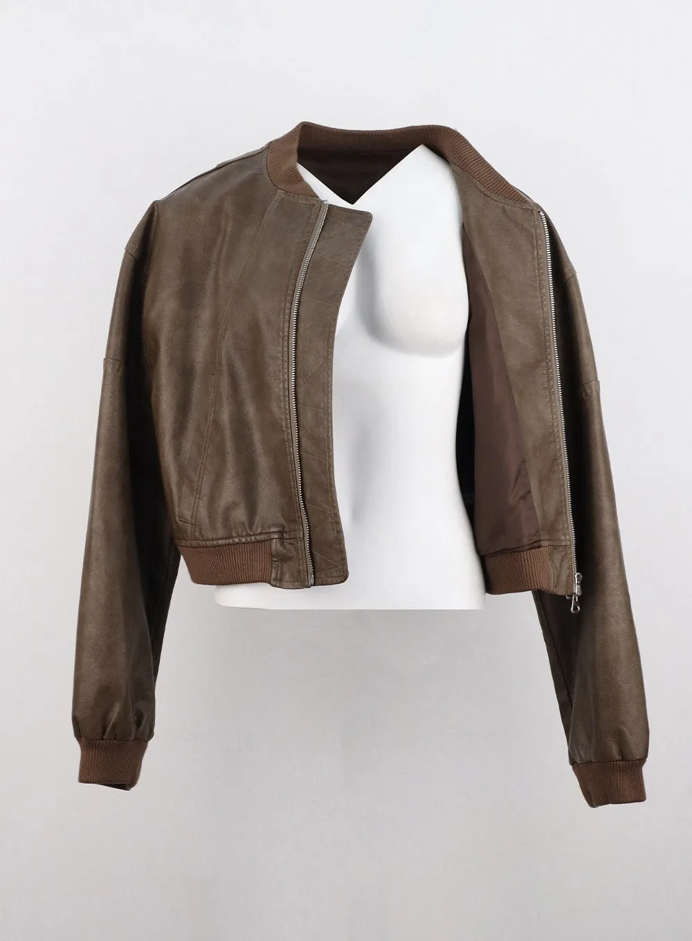 Vintage Faux Leather Bomber Jacket CO323