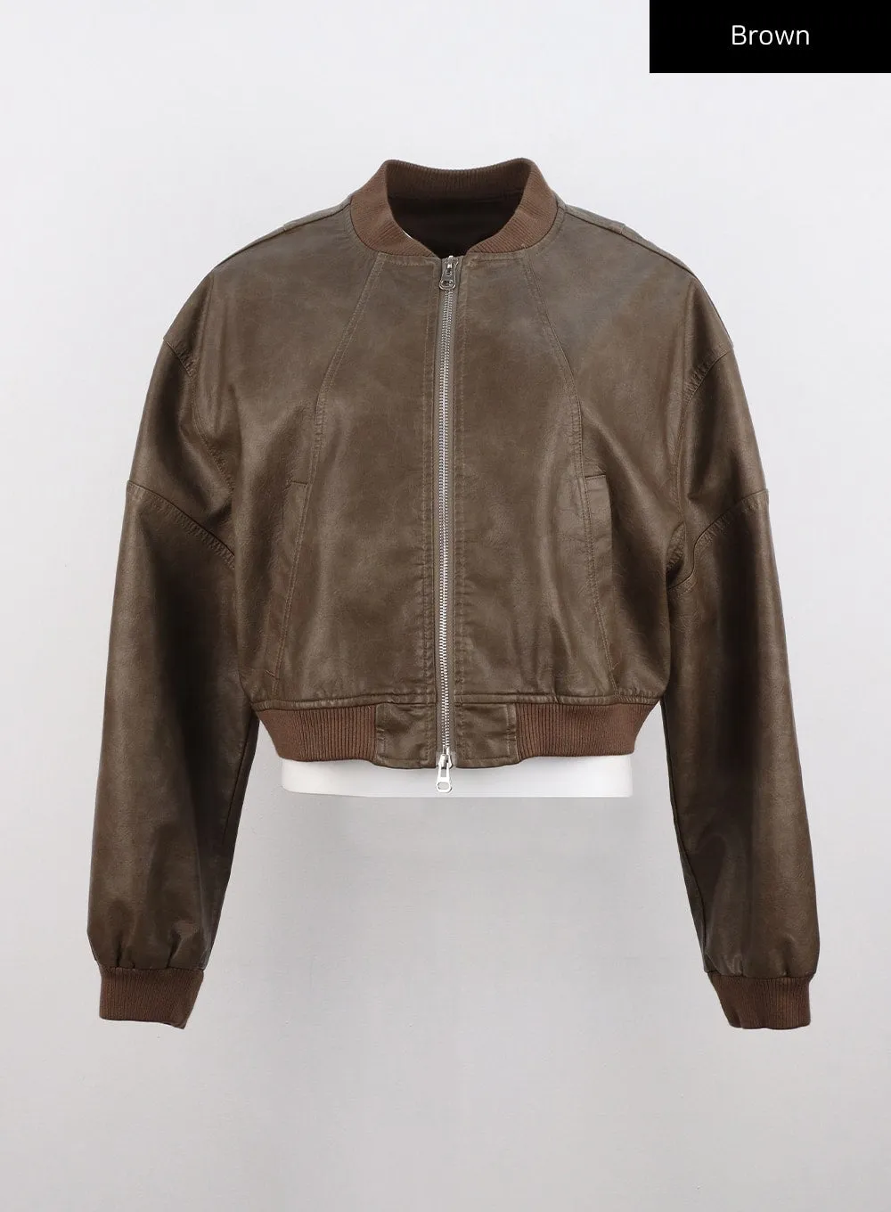 Vintage Faux Leather Bomber Jacket CO323