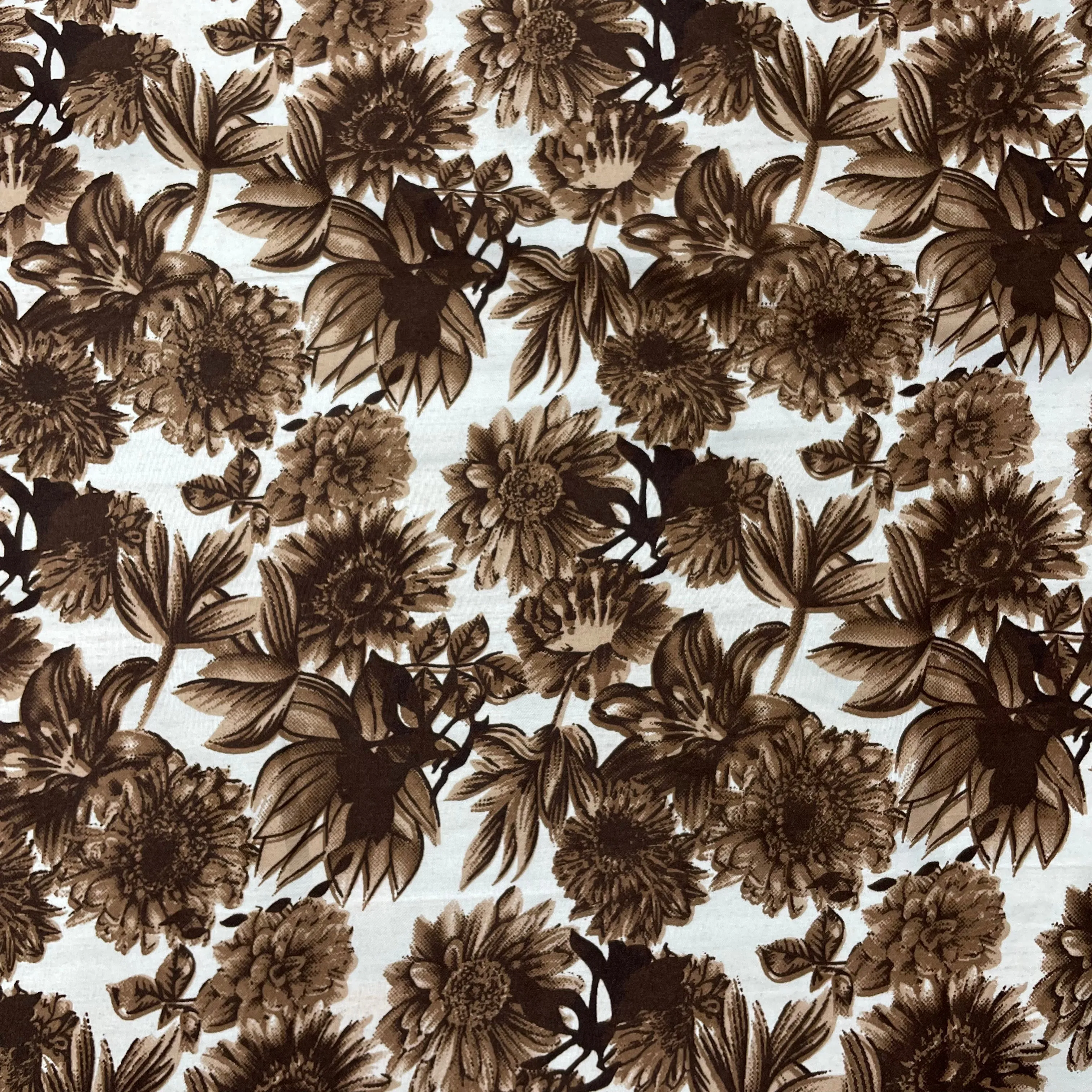 White With Brown Floral Crepe Fabric