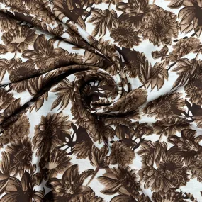 White With Brown Floral Crepe Fabric