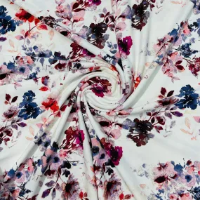 White With Multicolor Floral Crepe Lycra Fabric