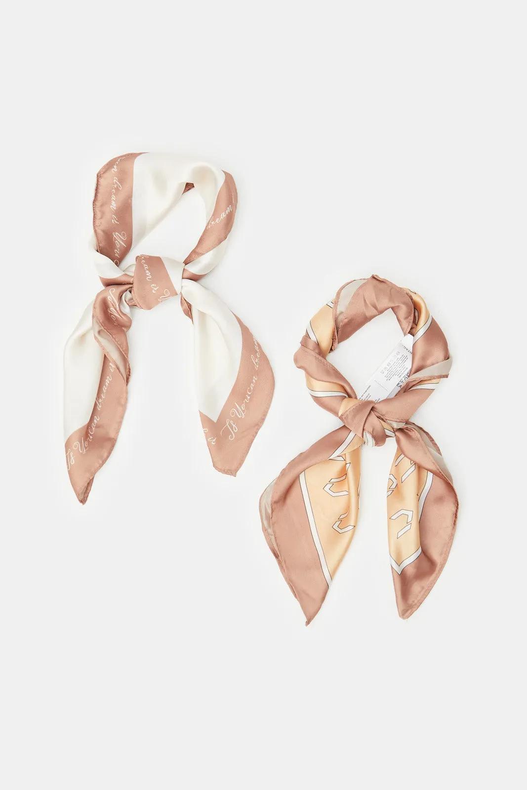 Women Beige And White Printed Scarf (2 Piece)