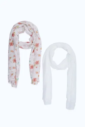 Women White And Pink Printed  Scarf Set (Pack of 2)