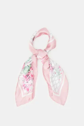 Women White And Pink Printed Scarf