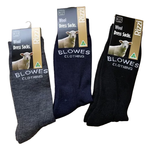 Wool Dress Socks - Navy | Black | Grey - Size 12-14