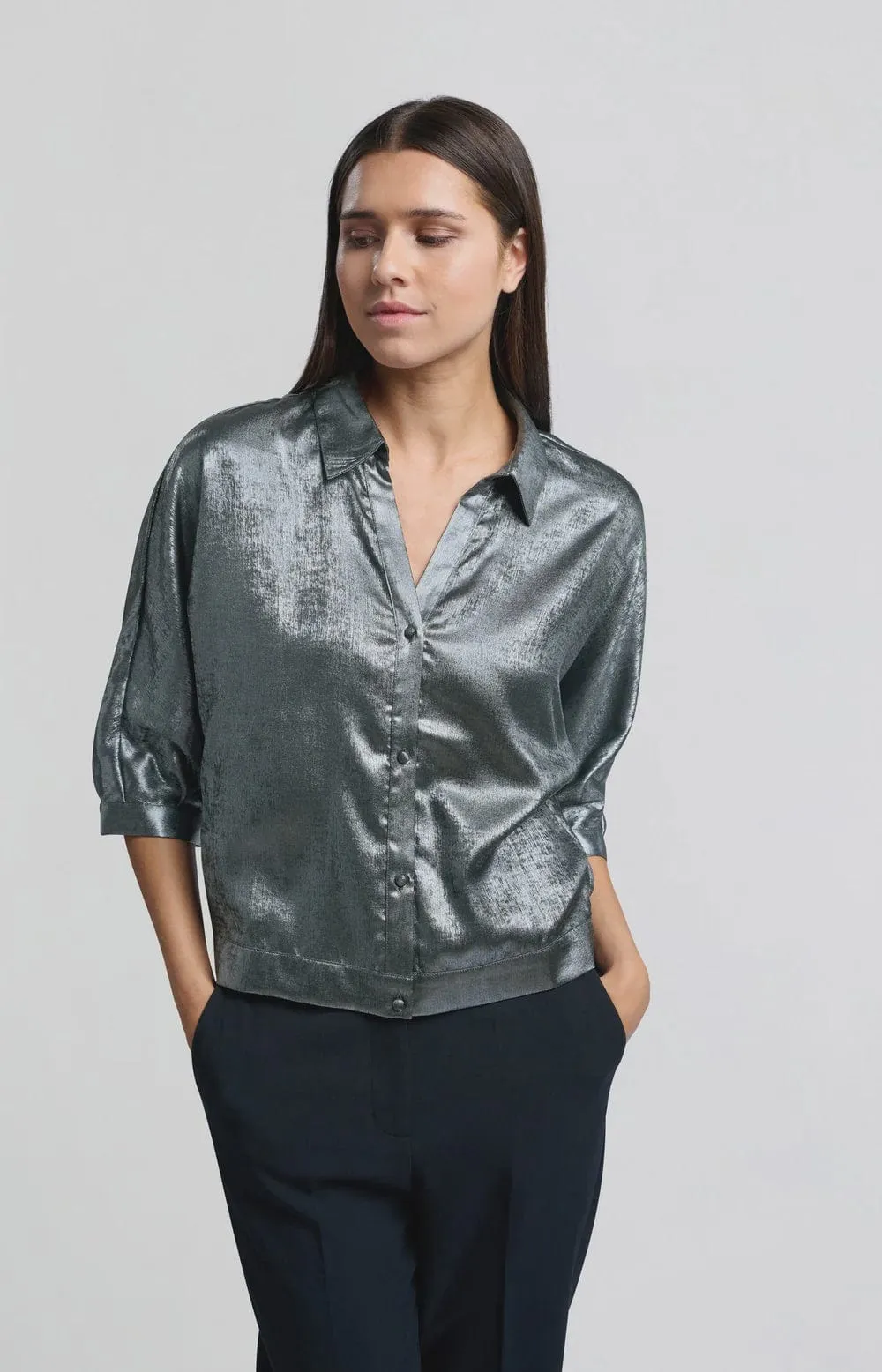 Yaya Metallic Blouse 3/4 Batwing Sleeve