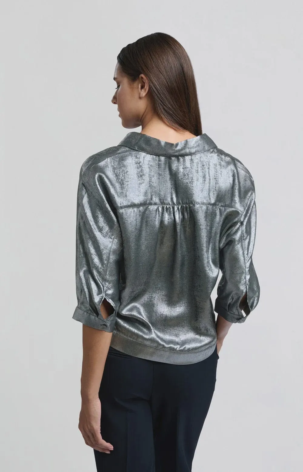 Yaya Metallic Blouse 3/4 Batwing Sleeve