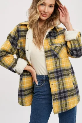 Yellow/Navy Brushed Flannel Sherpa-lined Jacket